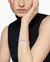 Sculpted Cable Bracelet in Sterling Silver with Diamonds, 8.5mm